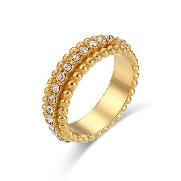 18K Gold Plated‎ Beaded Zircon Eternity Ring Stainless Steel - Picture 1 of 8